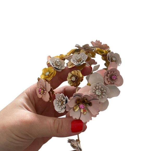 ZARA SPARKLY HEADBAND Tiara 2023 3D Mettalic flowers rhinestones rare sold out - Picture 5 of 7